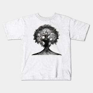 TREE OF LIFE Witchy Nature Lover Linocut Illustration Kids T-Shirt